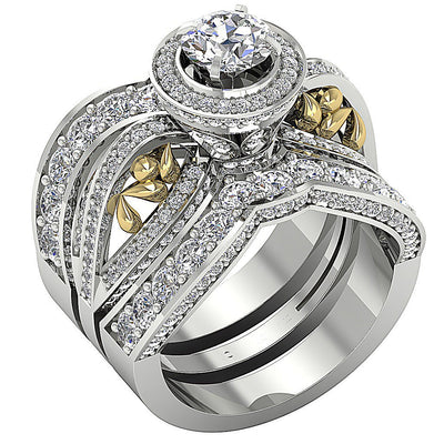 Halo Triple Bridal Engagement Ring 14K Solid Gold Prong Set I1 G 3.15 Ct Natural Diamond