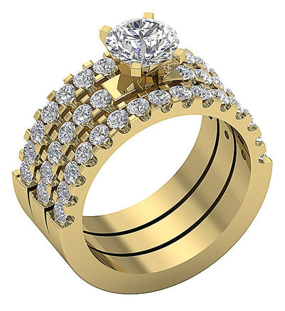3 Piece Solitaire Wedding Ring Sets I1 G 3.25Ct Genuine Diamond 14K Gold 9.45MM