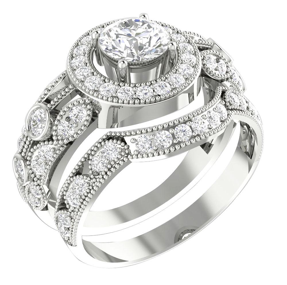 Solitaire Engagement Ring And Wedding Band Set 14k Solid Gold SI1 G 1.40 Carat Genuine Diamond