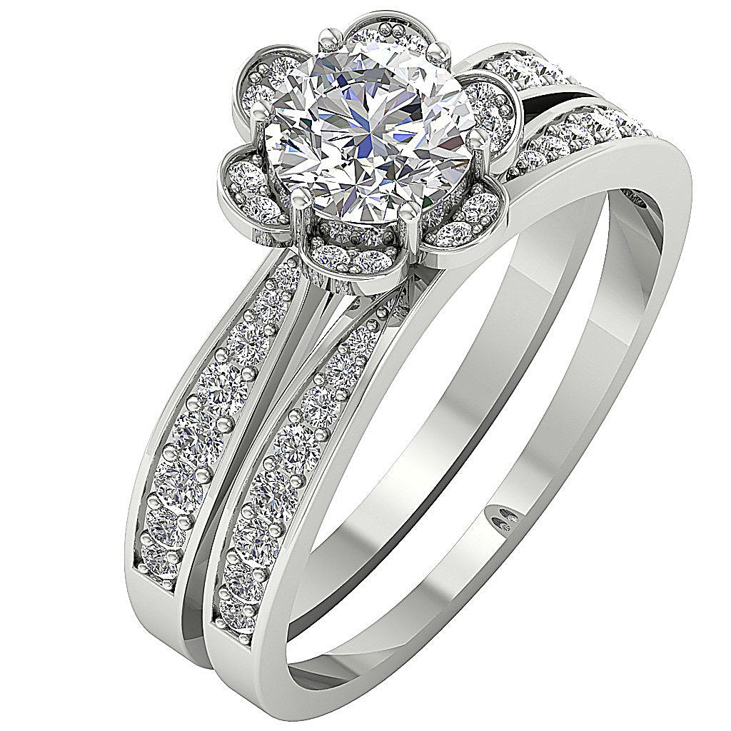Designer Bridal Engagement Ring Set I1 G 1.70 Carat 14K Solid Gold 10.00 MM