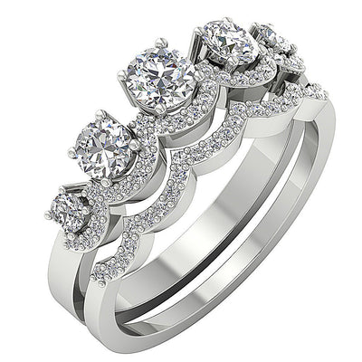 Five Stone Engagement Ring Wedding Band Set 14k Gold I1 G 1.20 Ct Genuine Diamond