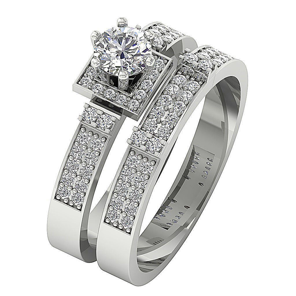I1 G 1.10 Carat Square Halo Bridal Anniversary Ring Prong Set Round Diamond 14K Solid Gold 9.65 MM
