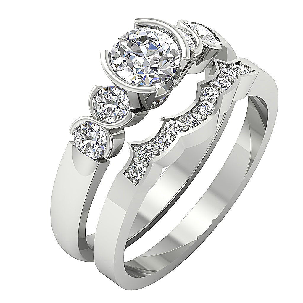 Five Stone Bridal Set Diamond Rings SI1 G 1.21 Ct Genuine Diamond 14k Gold