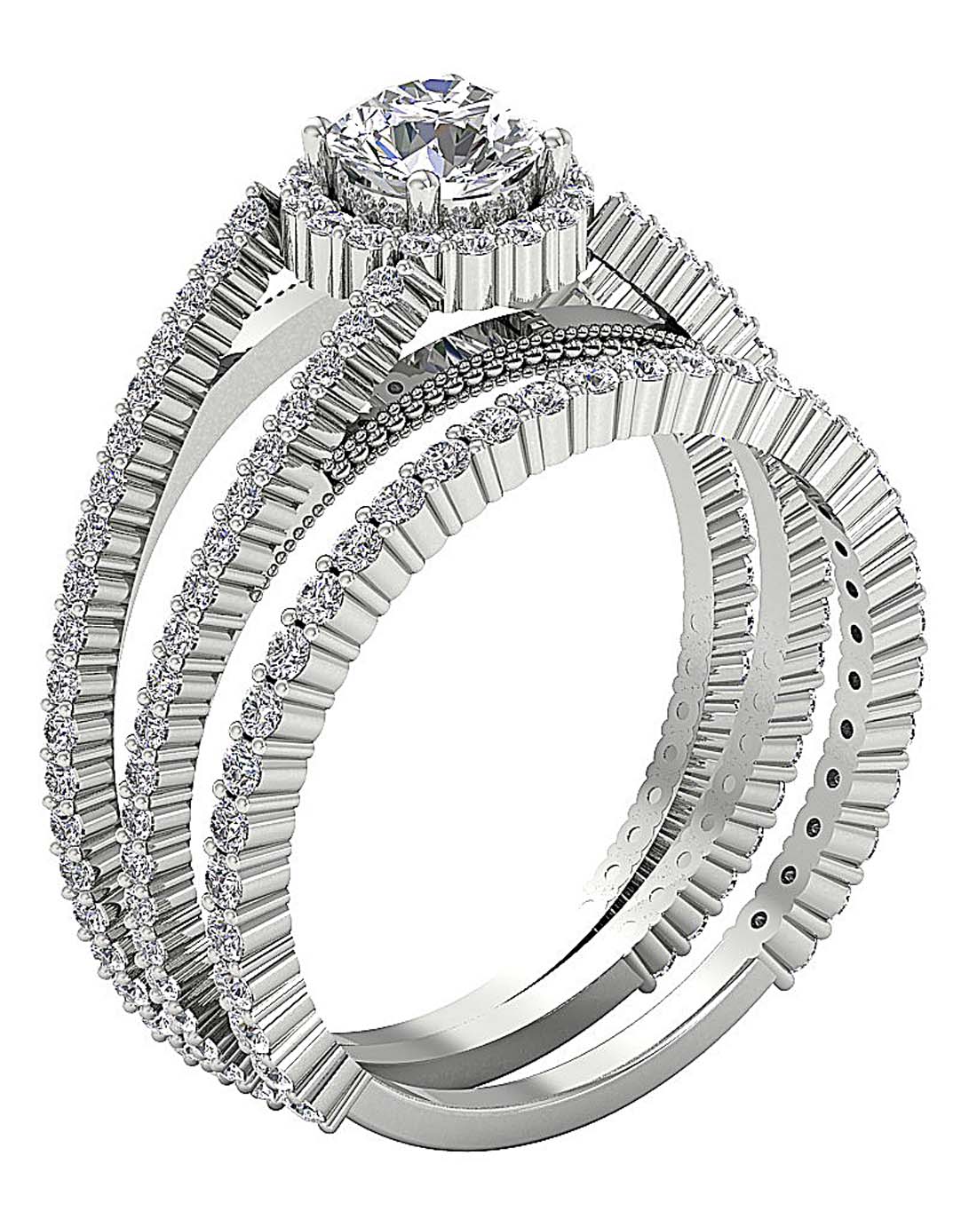 I1 G 2.00 Ct 14k Solid Gold Spilt Shank Bridal Wedding Halo Ring Set Natural Diamond