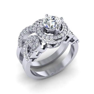Designer Bridal Halo Wedding Ring Set I1 G 1.80Ct Genuine Diamond 14k White Yellow Rose Gold