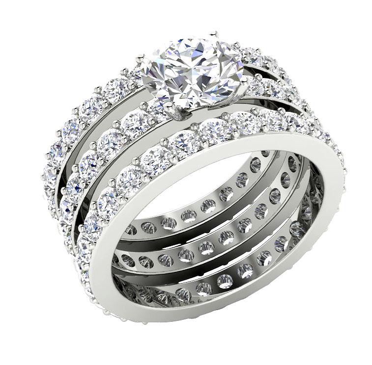 3 Piece Wedding Eternity Ring Sets I1 G 5.00 Ct Round Diamond 14K Yellow Gold 7.00 MM