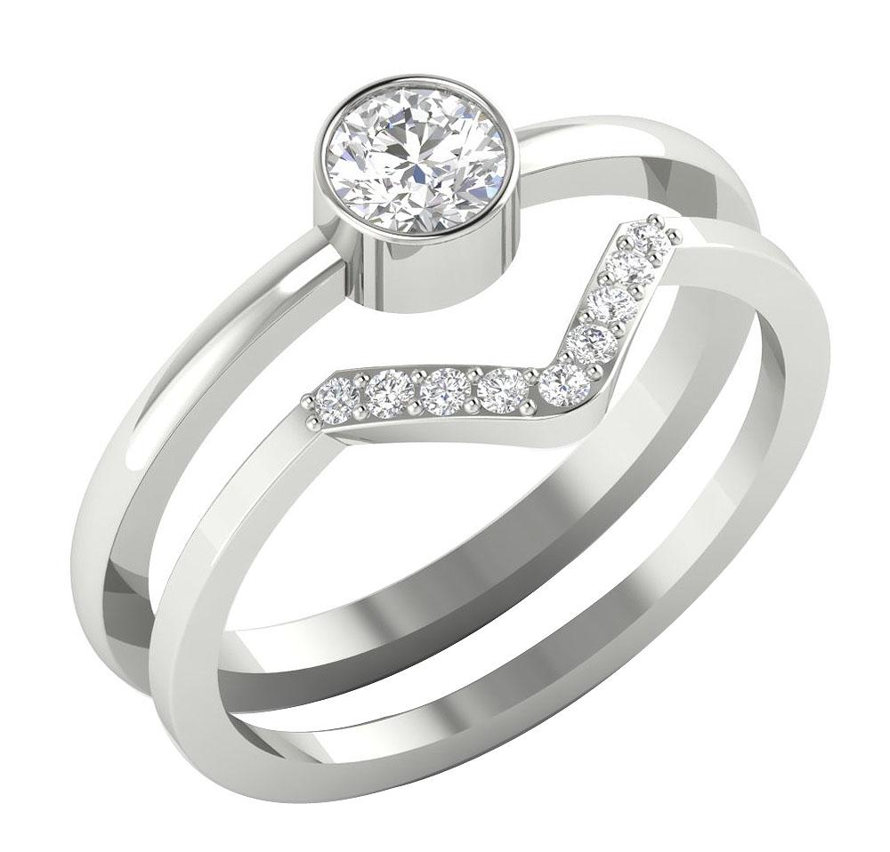 Genuine Diamond 14K Solid Gold V Bridal Ring Bezel Set I1 G 0.60 Ct
