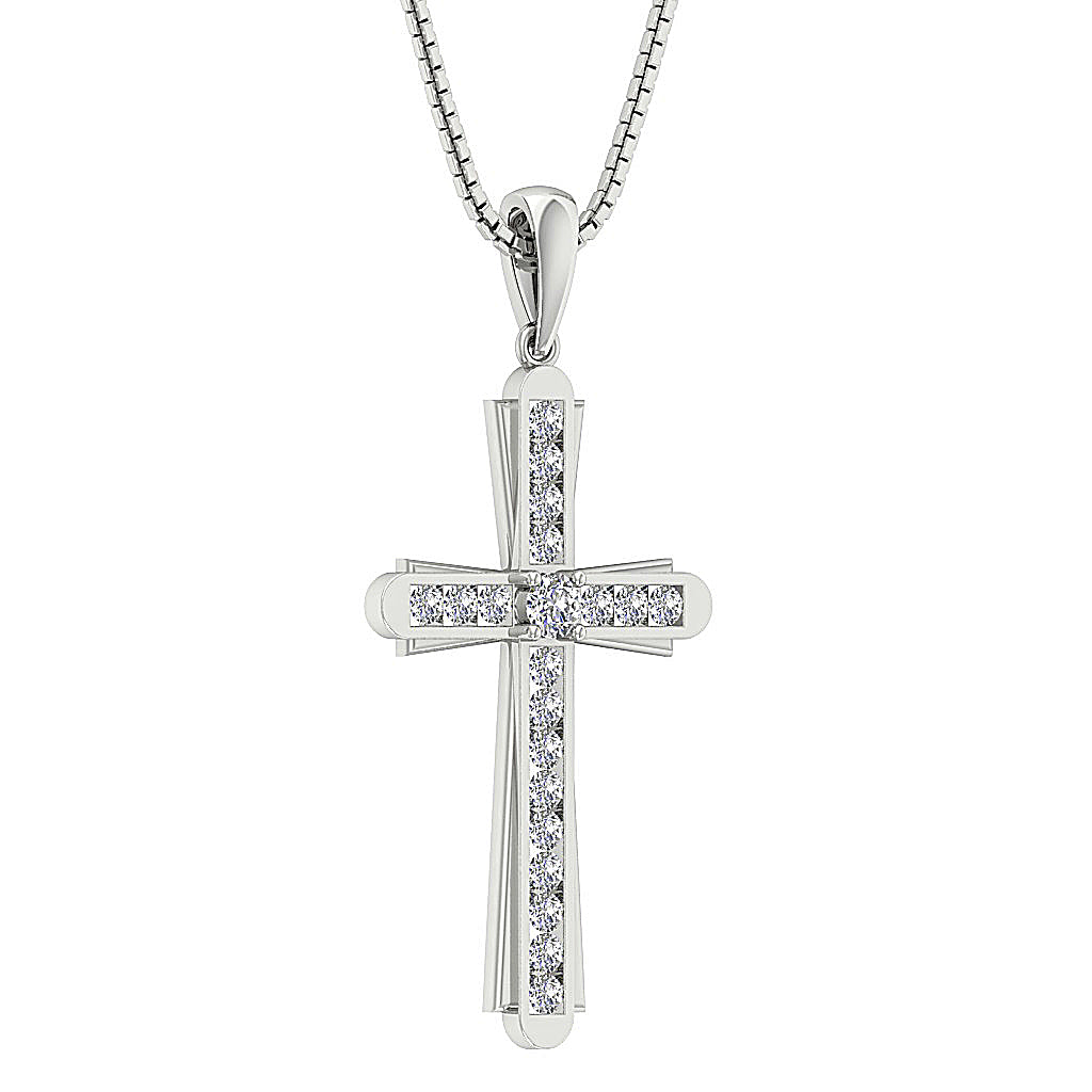 DesignerChannelSet14kWhiteGoldCrossPendant