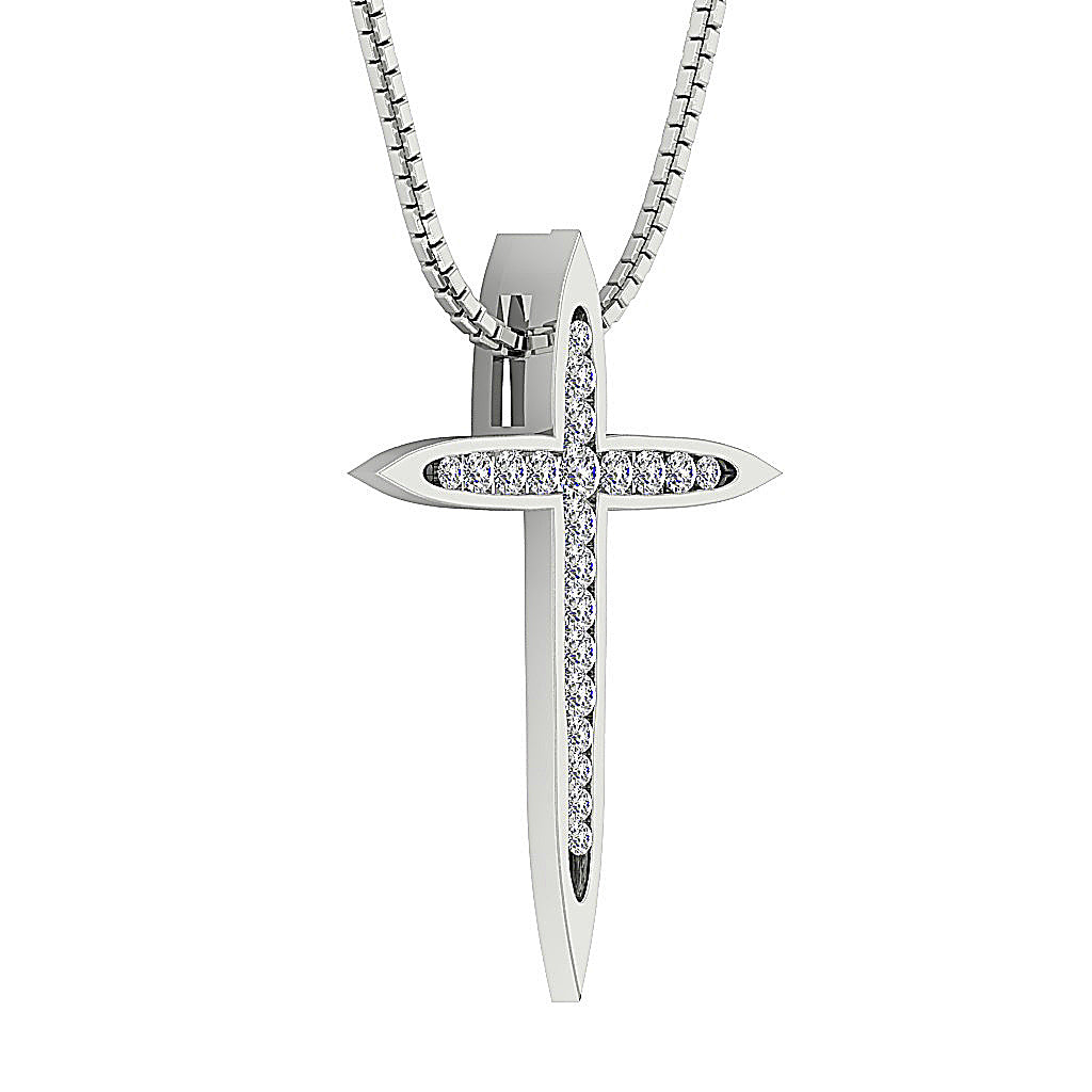 DesignerGenuineDiamondChannelSet14kWhiteGoldPendant