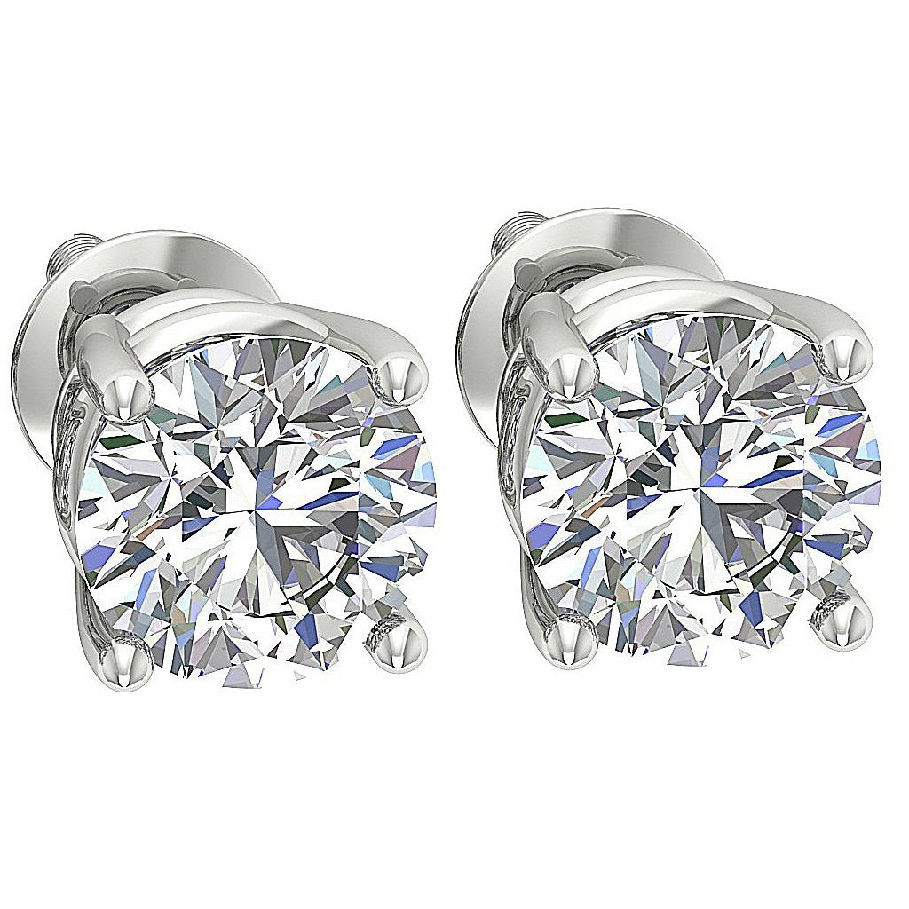 For Women Solitaire Studs Earrings Lab Grown Diamond 14k White Gold Prong Set