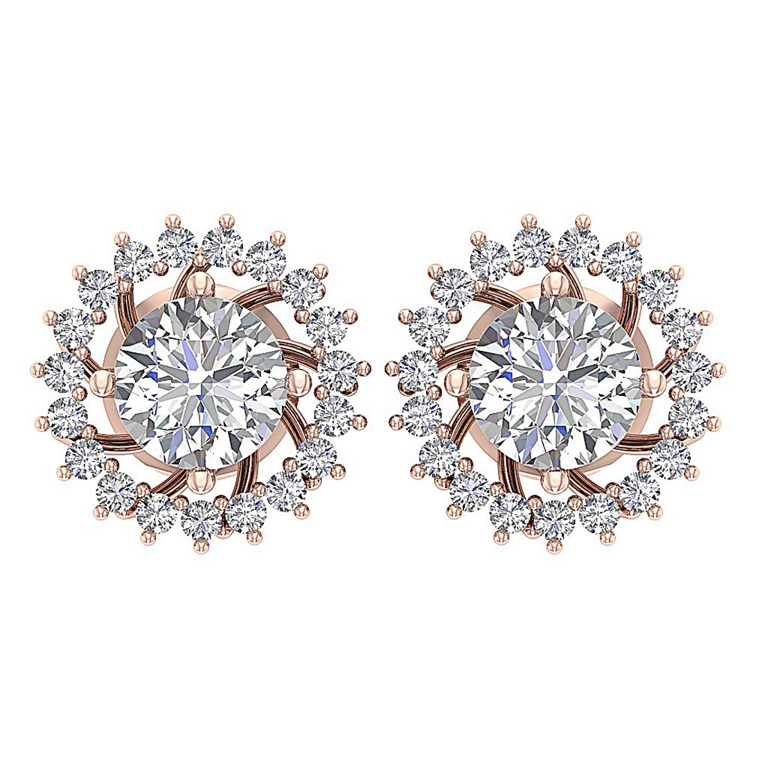 Removable Jacket Studs Earrings Set 14k Solid Gold Round Diamond I1 G 2.10 Ct