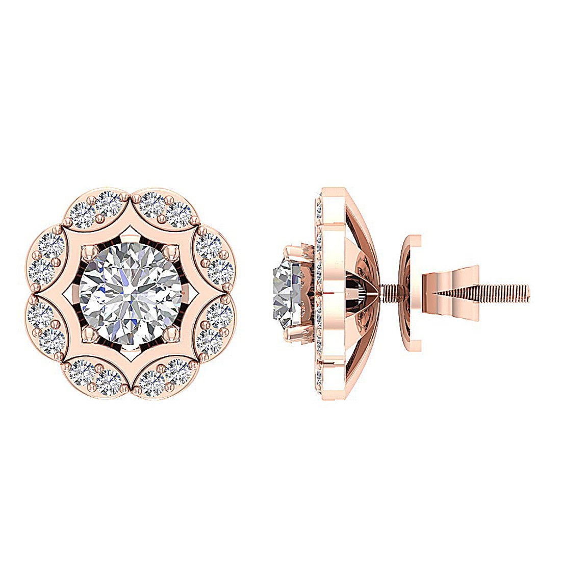 I1 G 2.11 Ct Natural Diamonds 14k Solid Gold Removable Jacket Studs Earrings Set