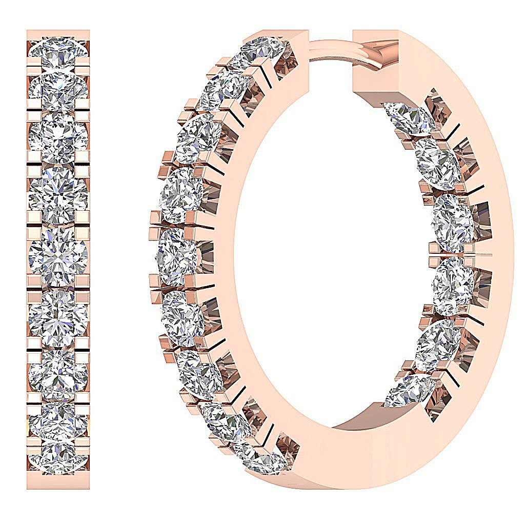 18k/14k Rose Gold Inside Outside Hoop Anniversary Earrings Round Diamond VVS1/VS1/SI1/I1 G 1.60 Ct Prong Set