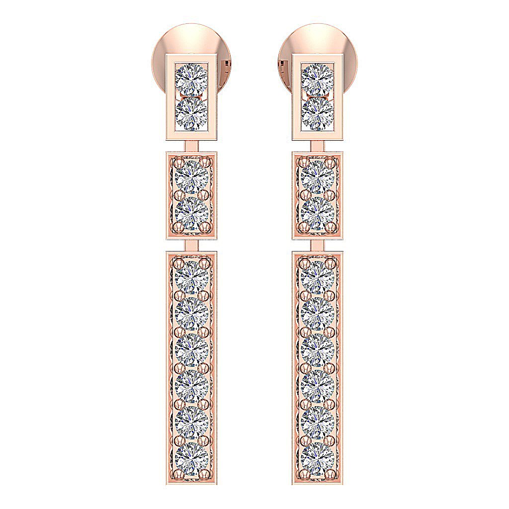 SI1/I1 G 0.55 Ct Designer Chandelier Earring Genuine Diamond 18k/14k Yellow Gold Prong Channel Set