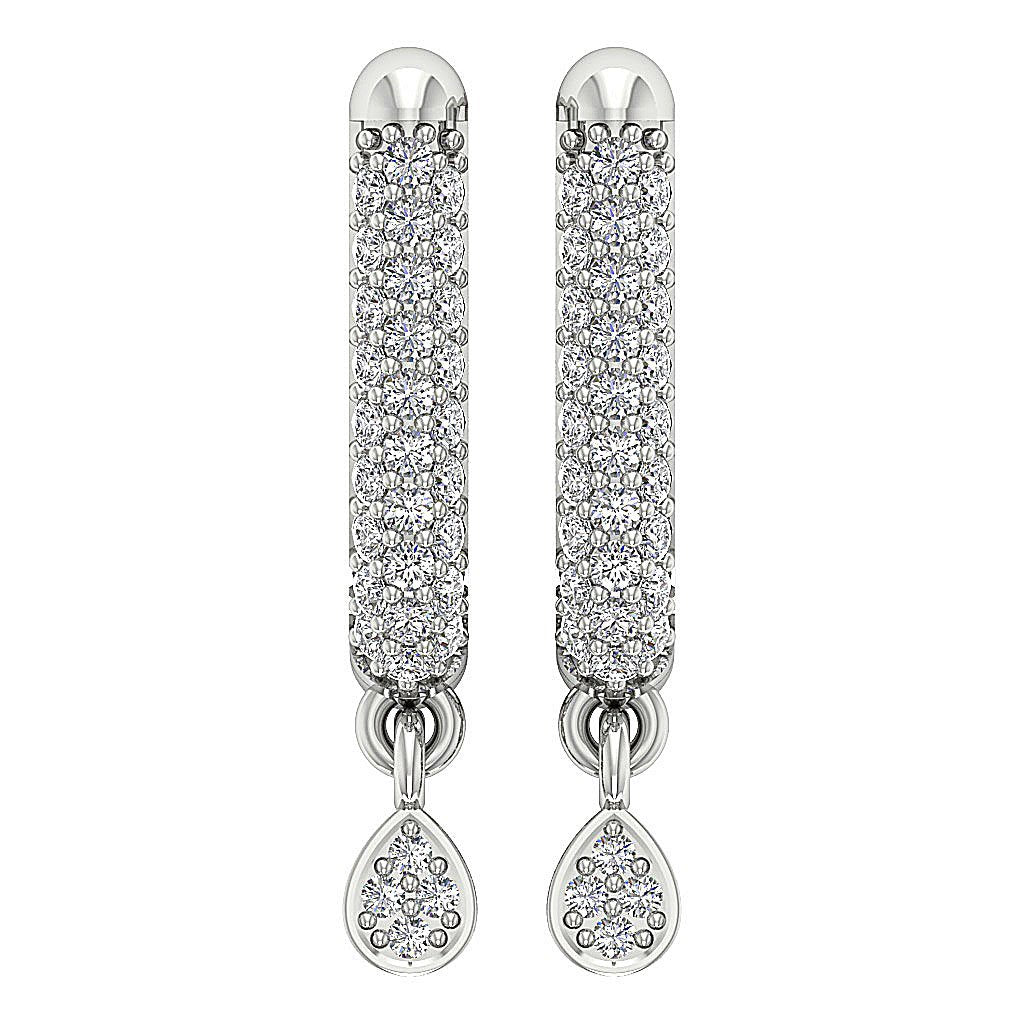 Natural Diamond Medium Hoop Engagement Earrings VVS1/VS1/SI1/I1 0.70 Ct 18k/14k White Gold Pave Set
