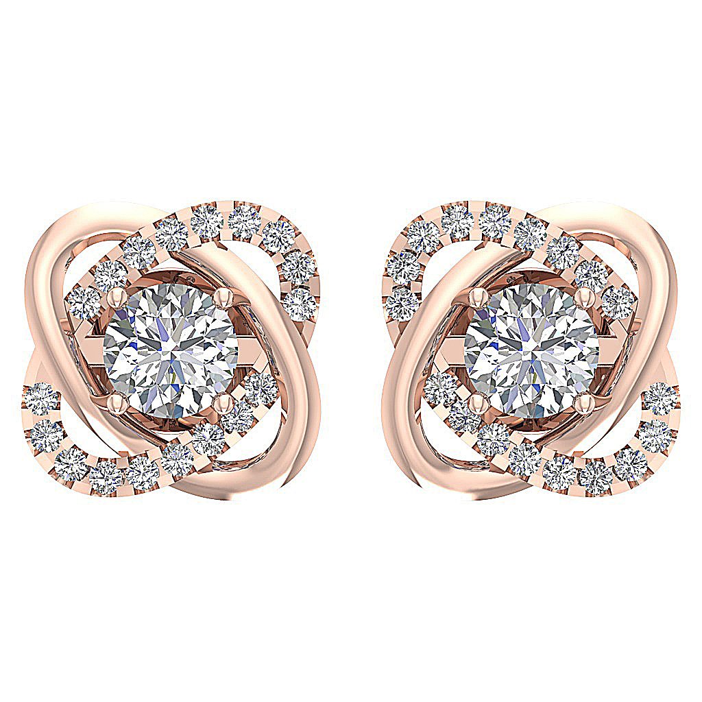 18k/14k Rose Gold Solitaire Studs Engagement Earrings Natural Diamond SI1/I1 G 0.75 Ct Prong Set