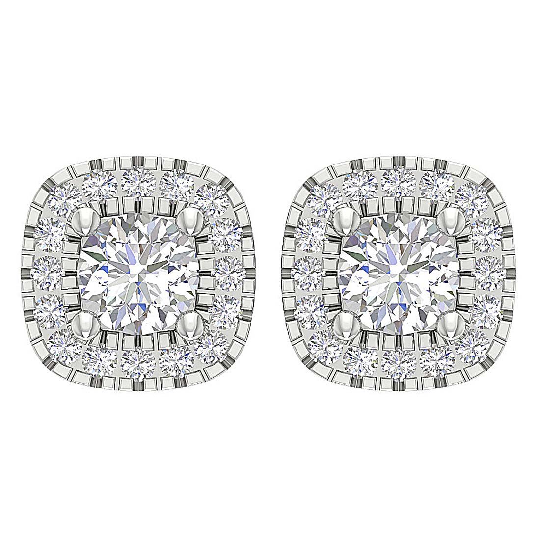 14k Solid Gold Genuine Diamond SI1/I1 G 1.10 Ct Halo Solitaire Studs Earrings