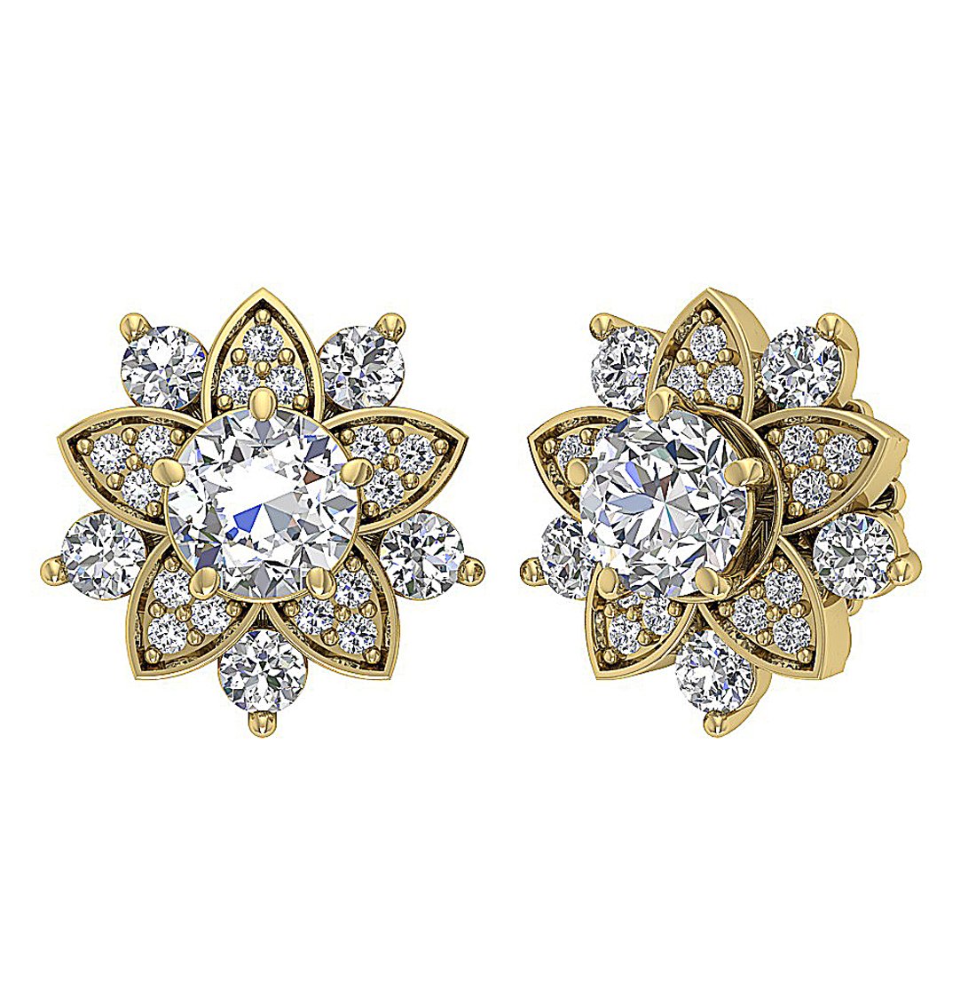14k Gold Round Diamonds VS1/SI1/I1 G 2.30 Ct Removable Jacket Studs Earrings 12.15 MM