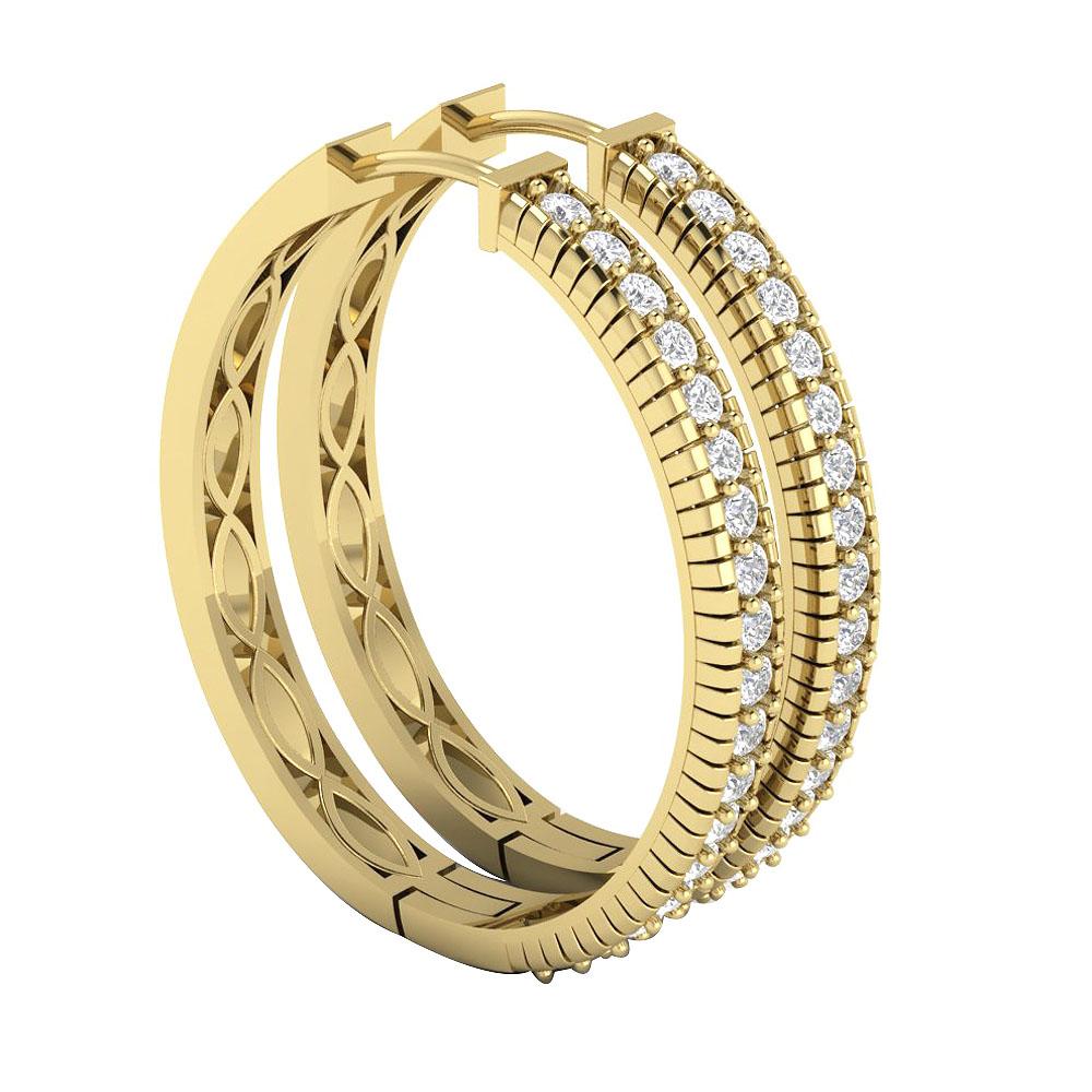 18k/14k Solid Gold Large Hoop Engagement Earrings Natural Diamond VVS1/VS1/SI1/I1 1.65 Ct Prong Set