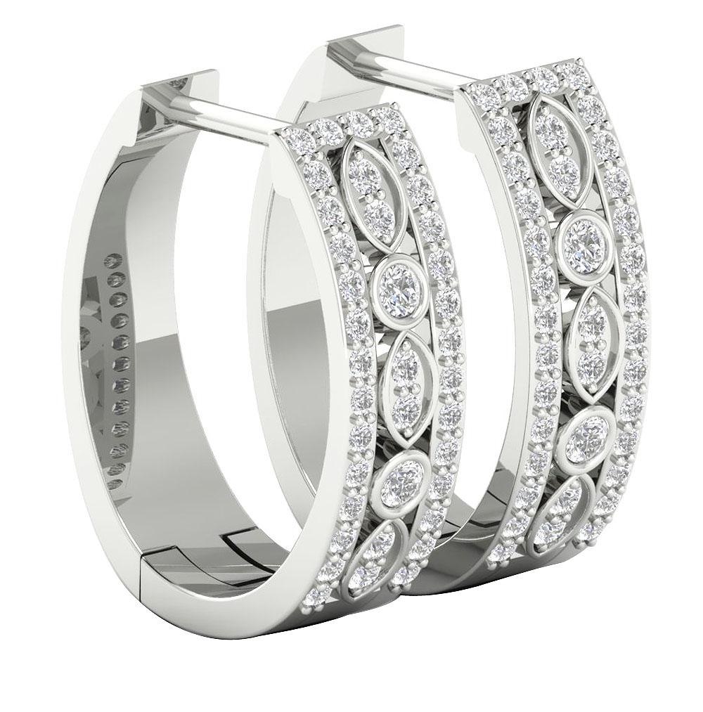 Medium Hoop Engagement Earrings Natural Diamond SI1/I1 0.75 Ct 18/14k Solid Gold Prong Bezel Set