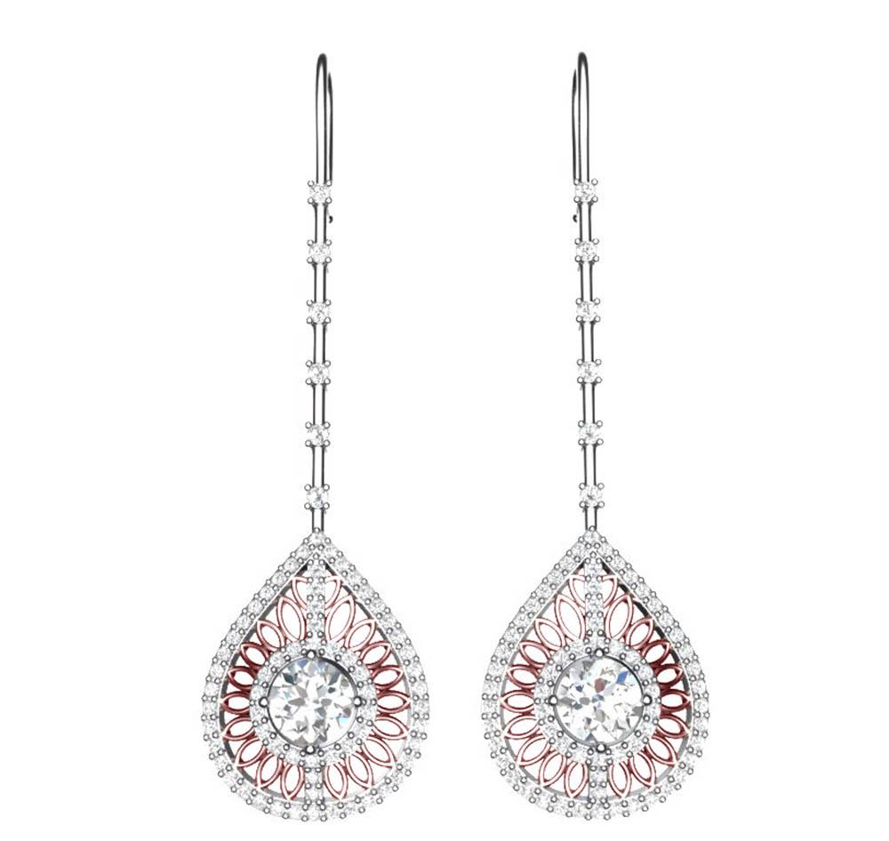 Prong Set 18k/14k White Yellow Rose Gold Chandelier Engagement Earrings Natural Diamond SI1/I1 G 3.00 Ct