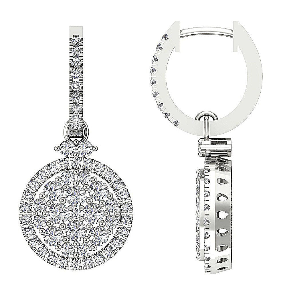 Natural Diamond Dangle Engagement Earrings SI1/I1 G 1.75 Ct 18k/14k White Gold Prong Set