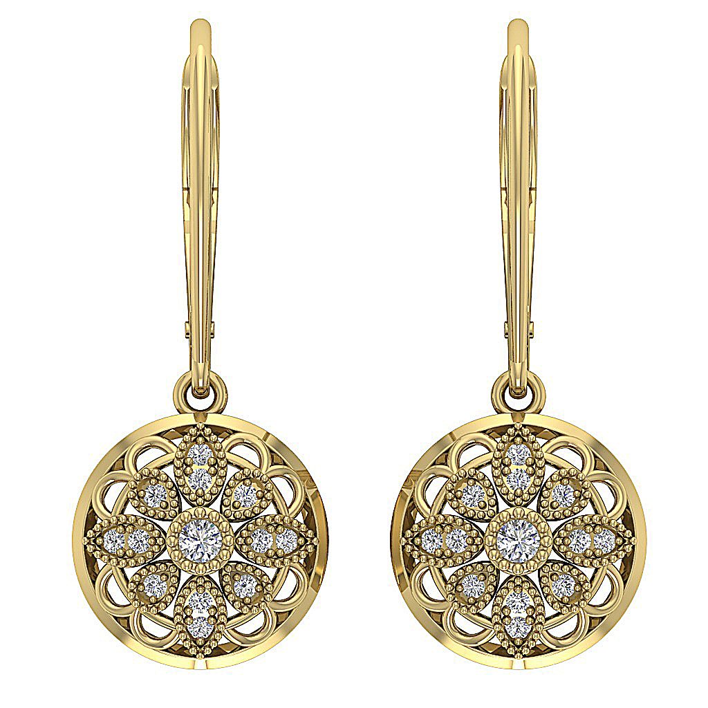 SI1/I1 G 0.25 Ct Chandelier Engagement Earring Natural Diamond 18k/14k Yellow Gold Pave Set