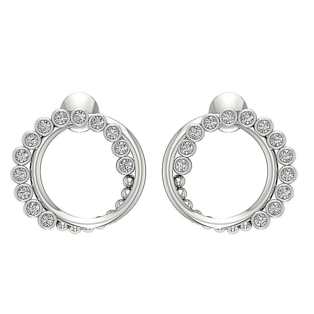 Bezel Set Medium Hoop Anniversary Earrings Round Diamond SI1/I1 G 0.55 Ct 18k/14k White Yellow Rose Gold