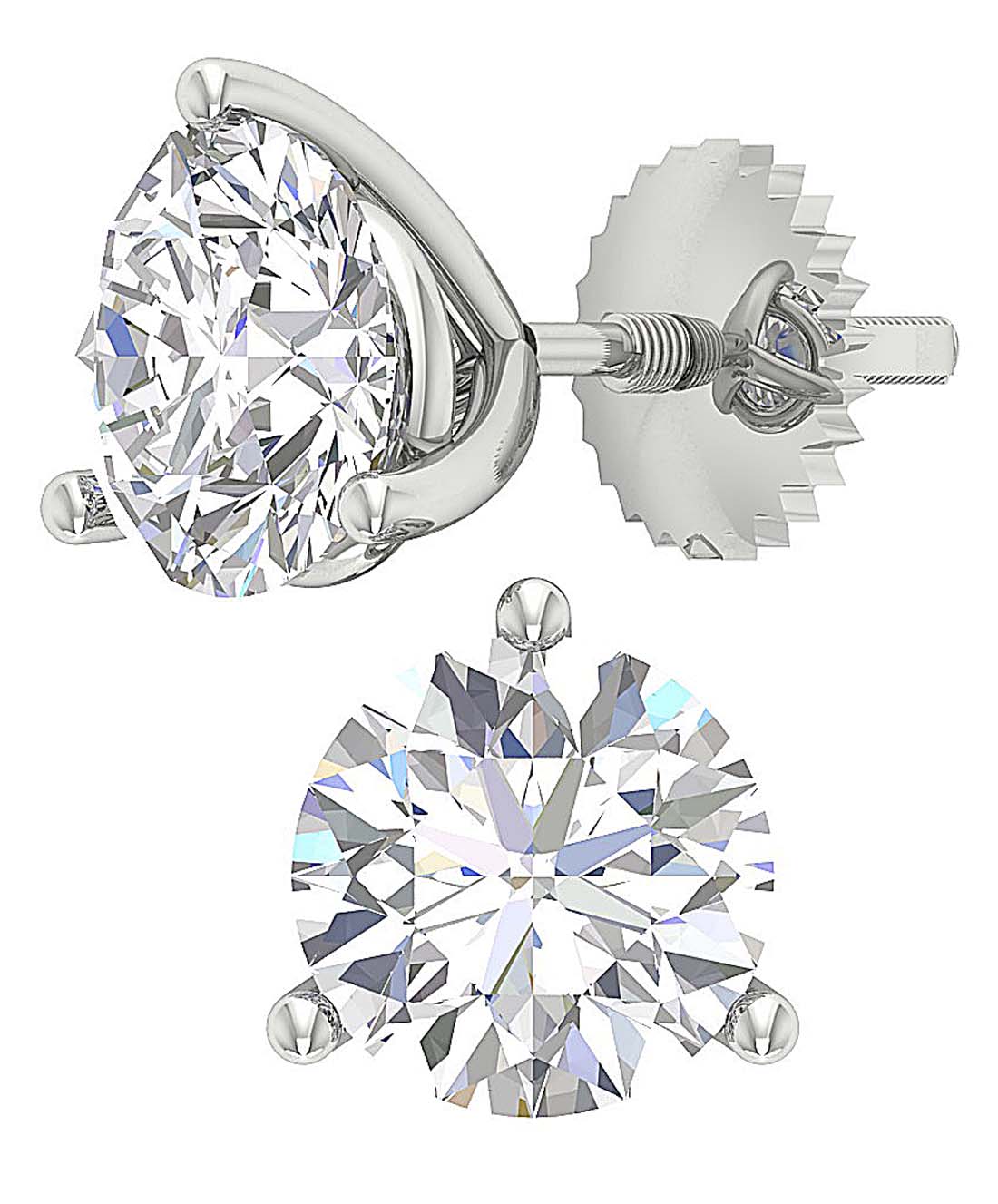 14k/18k Gold Genuine Diamond Martini 3 Prong Set SI1 G 1.50 Ct Solitaire Studs Earrings