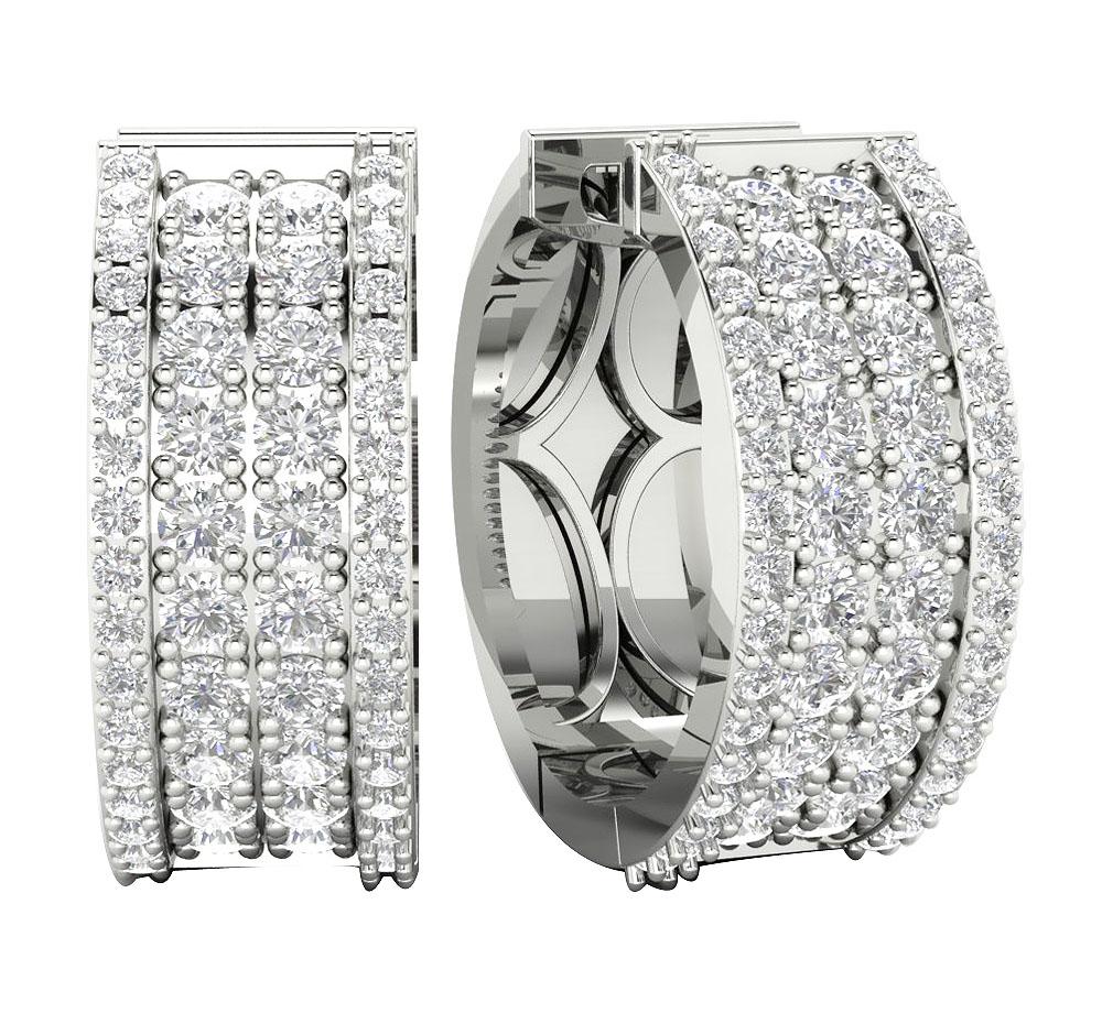 Prong Set Large Hoop Wedding Earrings Genuine Diamond VVS1/VS1/SI1/I1 2.50 Ct 18k/14k White Gold