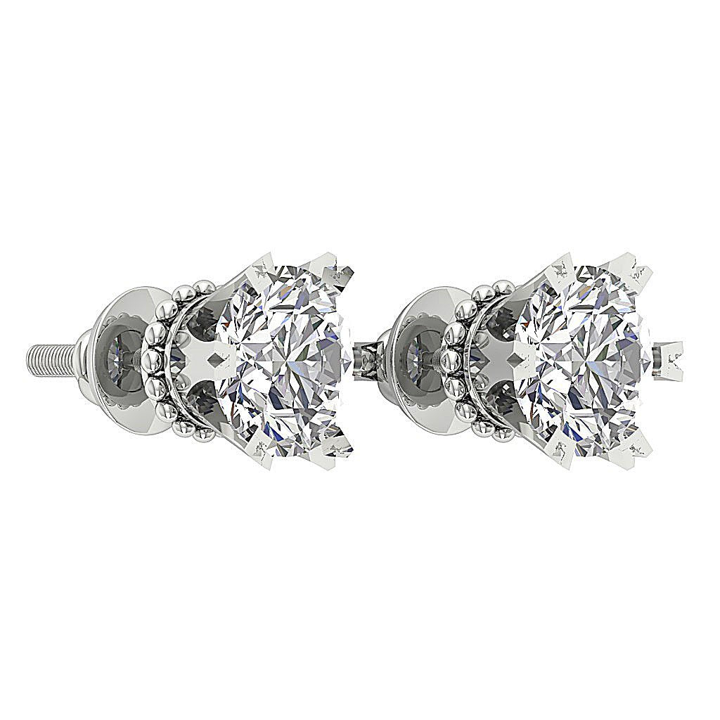 SI1/I1 G 1.10 Ct Round Diamond 14k Solid Gold Designer Solitaire Studs Earrings