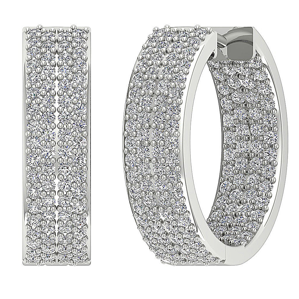 Inside Outside Hoop Anniversary Earrings Round Diamond VVS1/VS1/SI1/I1 1.25 Ct 18k/14k Solid Gold Pave Set