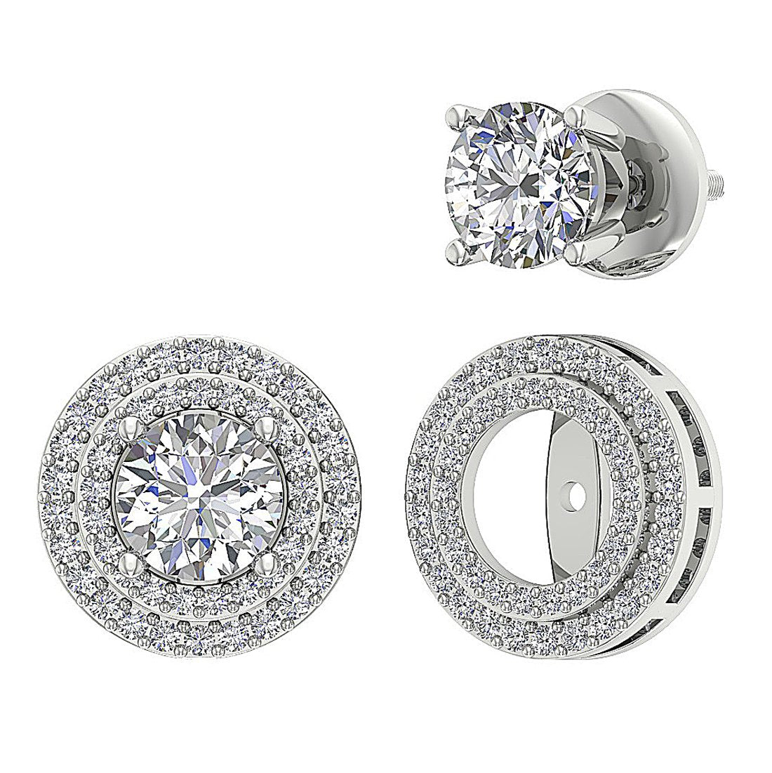 I1 G 2.11 Ct Natural Diamonds 14k Solid Gold Removable Jacket Studs Earrings Set