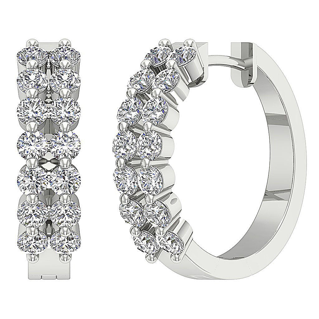 Prong Set Large Hoop Engagement Earrings Natural Diamond SI1/I1 G 1.60 Ct 18k/14k White Yellow Rose Gold