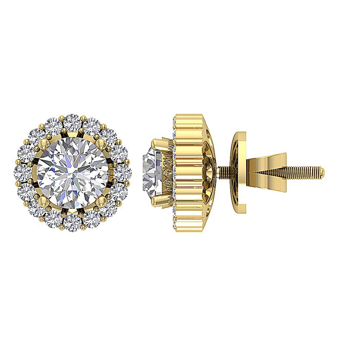 I1 G 2.11 Ct Natural Diamonds 14k Solid Gold Removable Jacket Studs Earrings Set