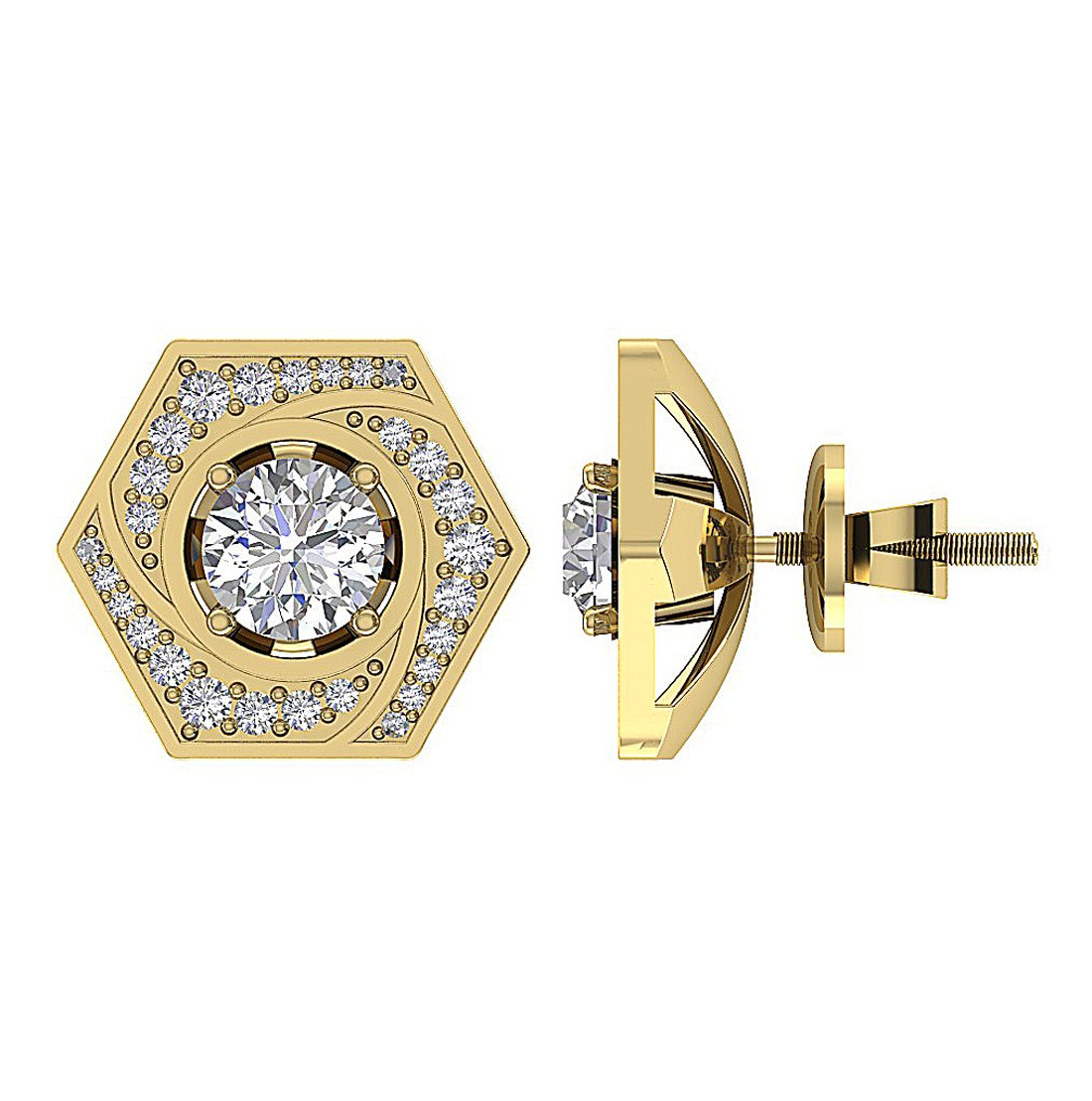 14k Solid Gold Round Diamonds I1 G 2.11 Ct Removable Jacket Studs Earrings Set