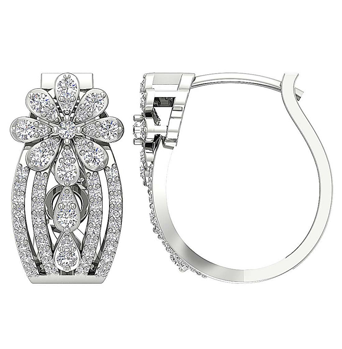Round Diamond Large Hoop Anniversary Earrings SI1/I1 G 1.40 Ct 18k/14k Rose Gold Prong Set