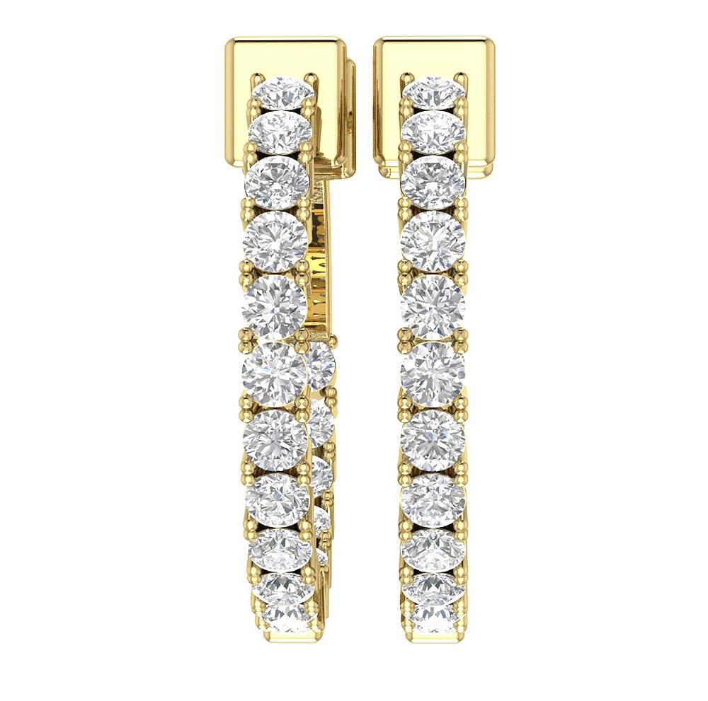 VS1/SI1/I1 G 1.75 Ct Inside Outside Large Hoop Wedding Earrings Genuine Diamond 18k/14k Yellow Gold Prong Set