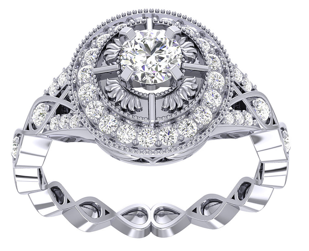 Best Engagement Wedding Band For Round Solitaire SI1 G 0.90 Carat Diamond 14K White Gold