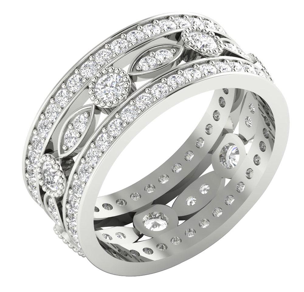 Three Row Eternity Anniversary Ring 14k Solid Gold Round Diamond SI1 G 2.25 Ct Prong Bezel Set