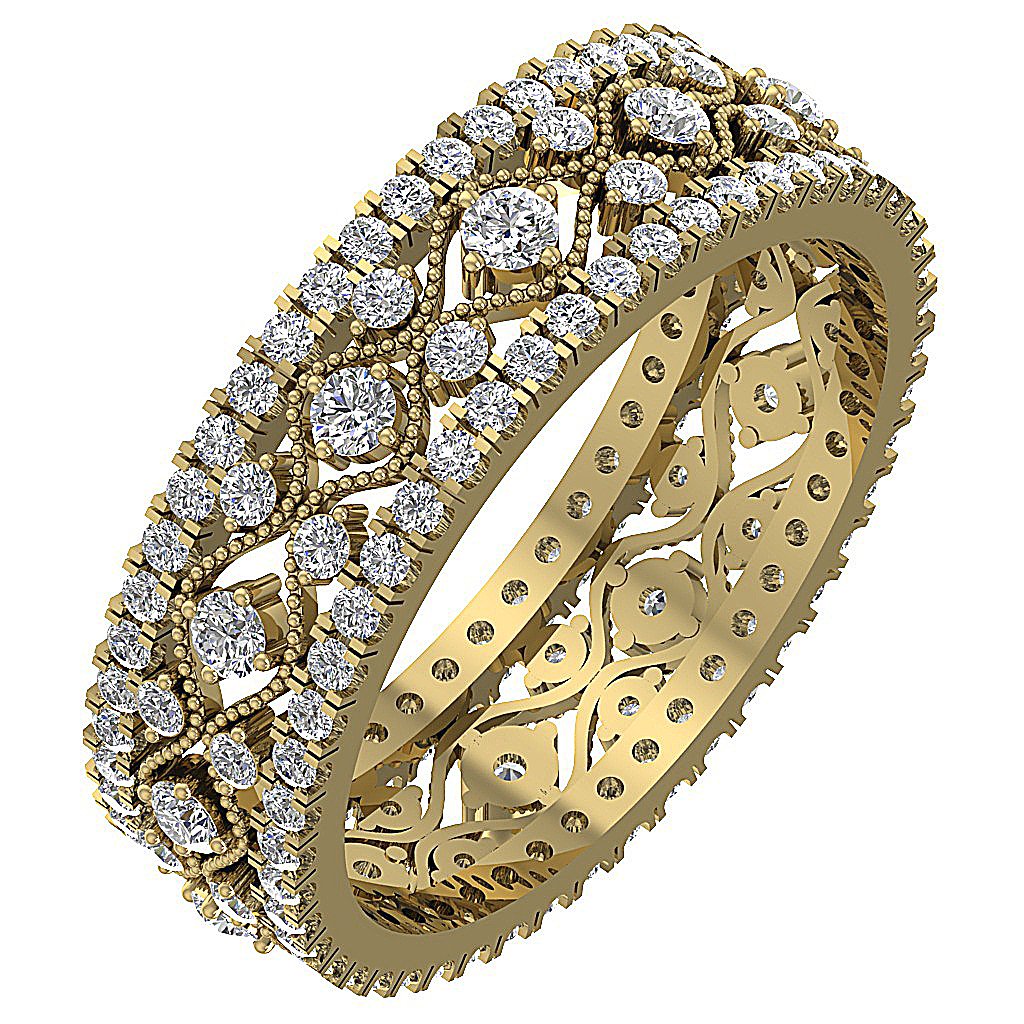 Eternity Engagement Ring Natural Diamond 14k Solid Gold I1 G 1.75 Ct Prong Set 6.35 MM