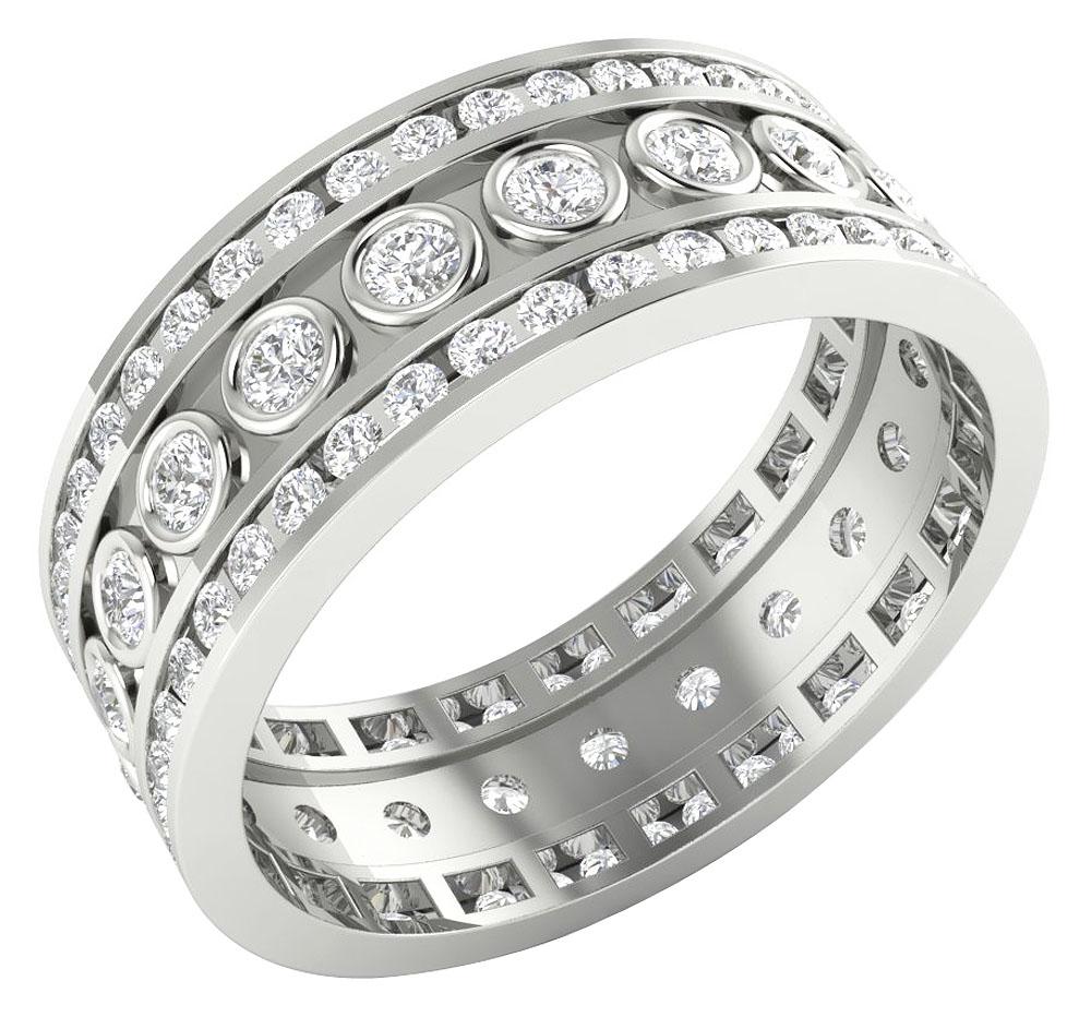 Eternity Anniversary Ring Round Diamond Bezel Channel Set 14k Solid Gold SI1 G 1.75 Ct