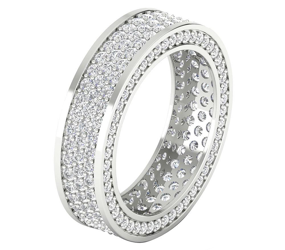 SI1 G 3.25 Ct 14k White Yellow Rose Gold Genuine Diamond Triple Row Eternity Wedding Ring Prong Set