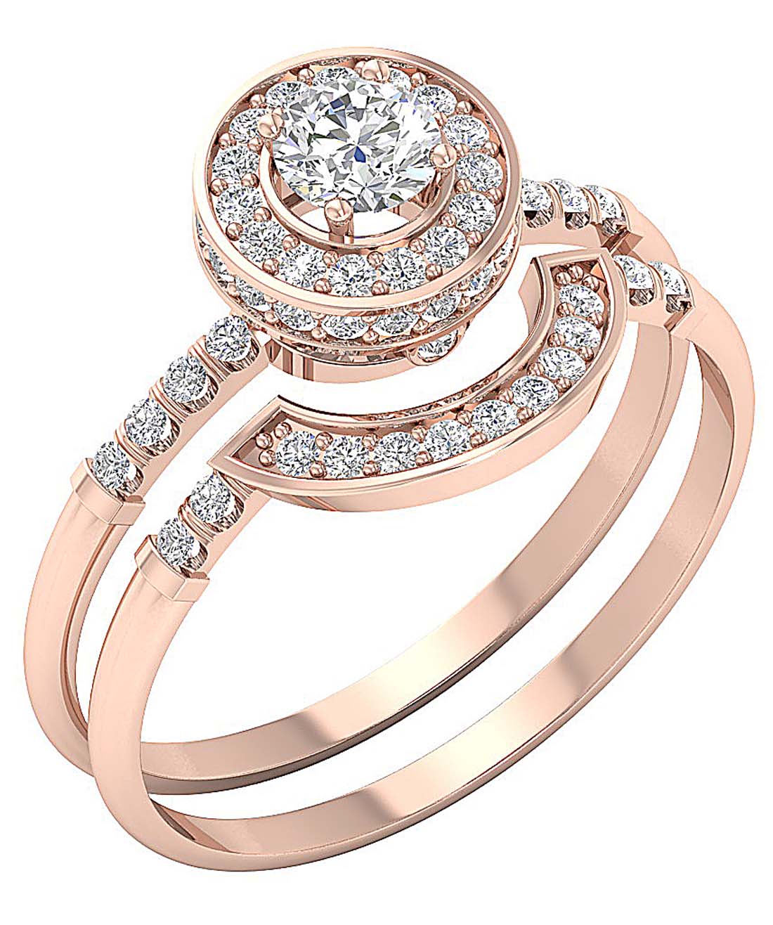 Diamond Halo Engagement Ring And Wedding Band Set I1 G 0.90 Carat 14k Gold
