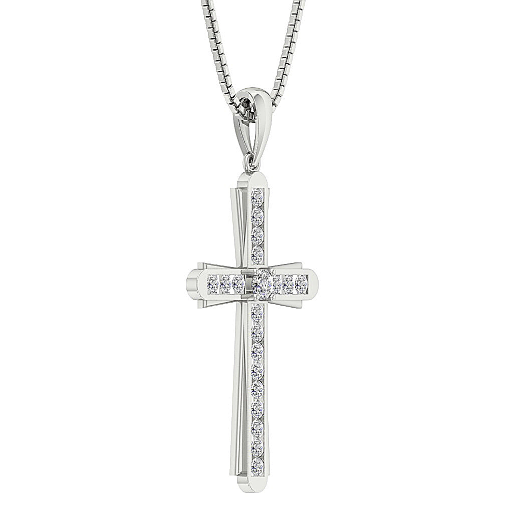 DesignerNaturalCutDiamond14kWhiteGoldCrossPendant