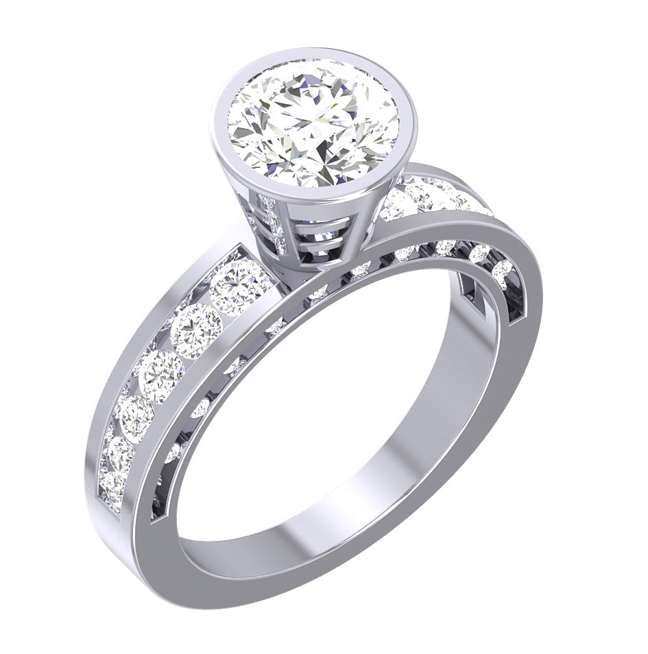 Bezel & Channel Set Solitaire Diamond Engagement Ring I1 G 2.35 Carat Natural Diamond 14K Gold