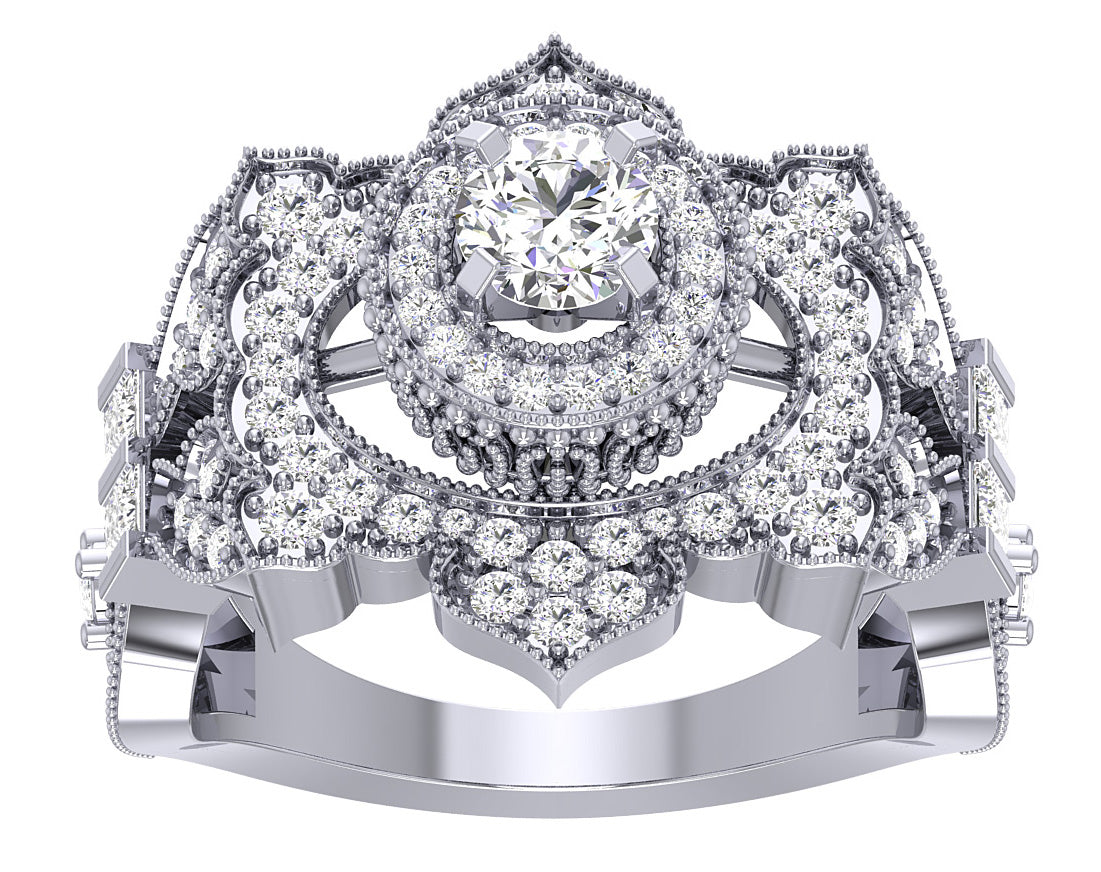 Designer Solitaire Halo Engagement Ring Round & Princess Diamond SI1 G 1.50 Carat Gold