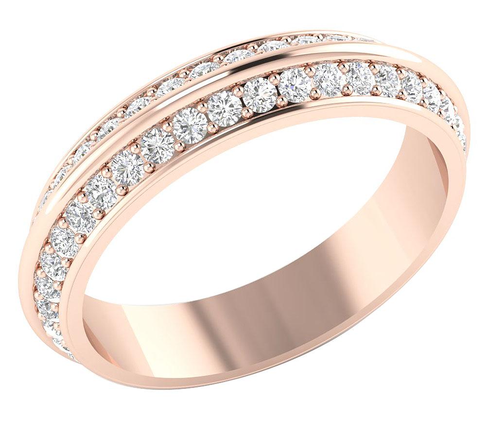 14K Rose Gold Prong Set Genuine Diamond VS1 E 1.50 Ct Two Tone Eternity Wedding Ring
