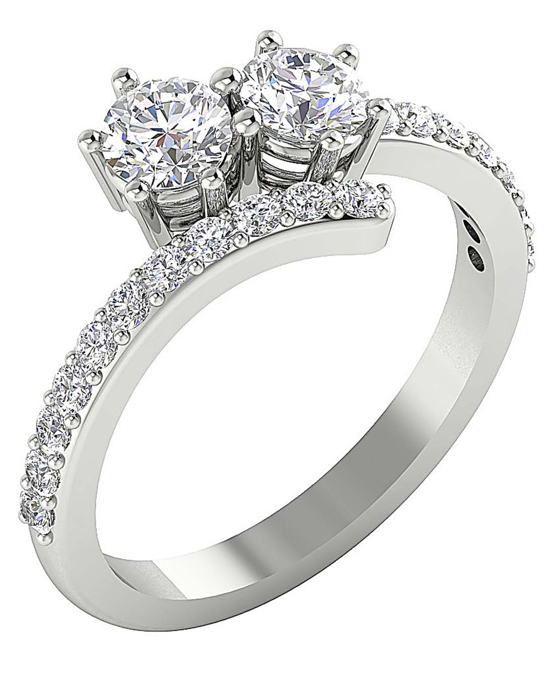 12.65 MM Two Stone Solitaire Anniversary Ring SI1 G 1.40 Ct Round Diamond 14k White Gold Prong Set