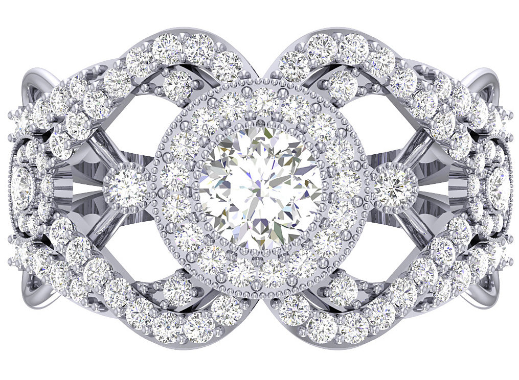 Designer Milgrain Solitaire Halo Engagement Ring SI1 G 1.40 Carat Round Diamond 14K White Yellow Rose Gold